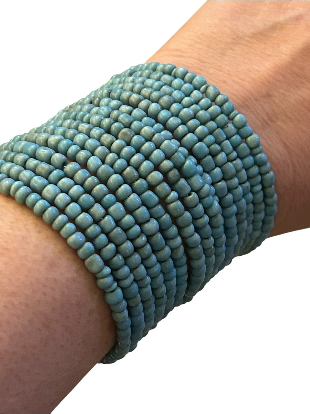 Turquoise seed bead 15 Multi-Strand Beaded Bracelet wire arm cuff blue